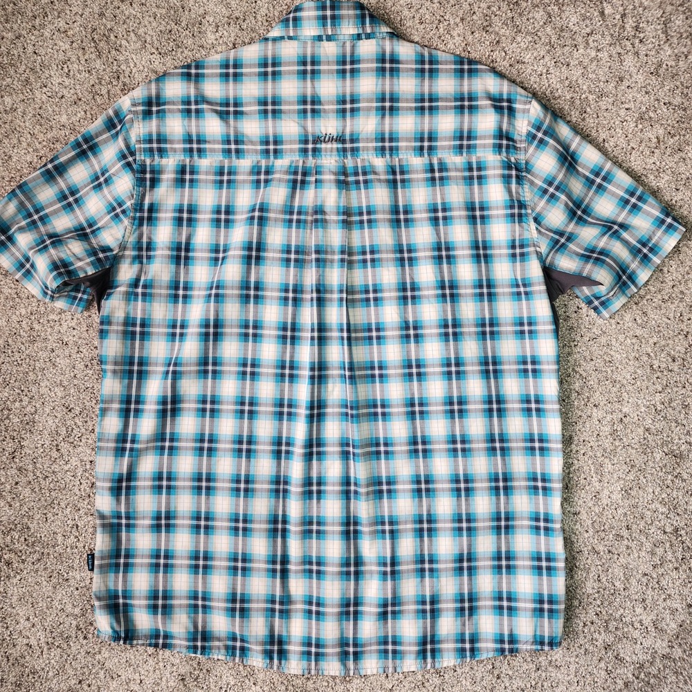 Kuhl Plaid Shirt Mens Large Blue Short Sleeve Snap Front Hiking Outdoor EUC - Picture 12 of 16